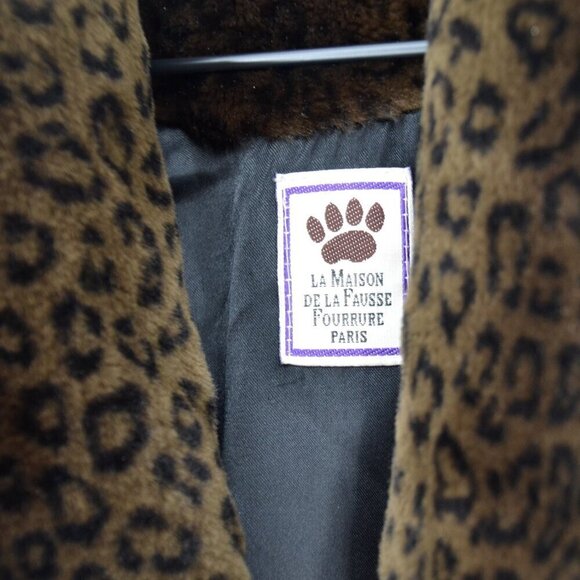 La Maison De La Fausse Fourrure Danielle Leopard Faux Fur Long Coat Brown Size M - Picture 3 of 4